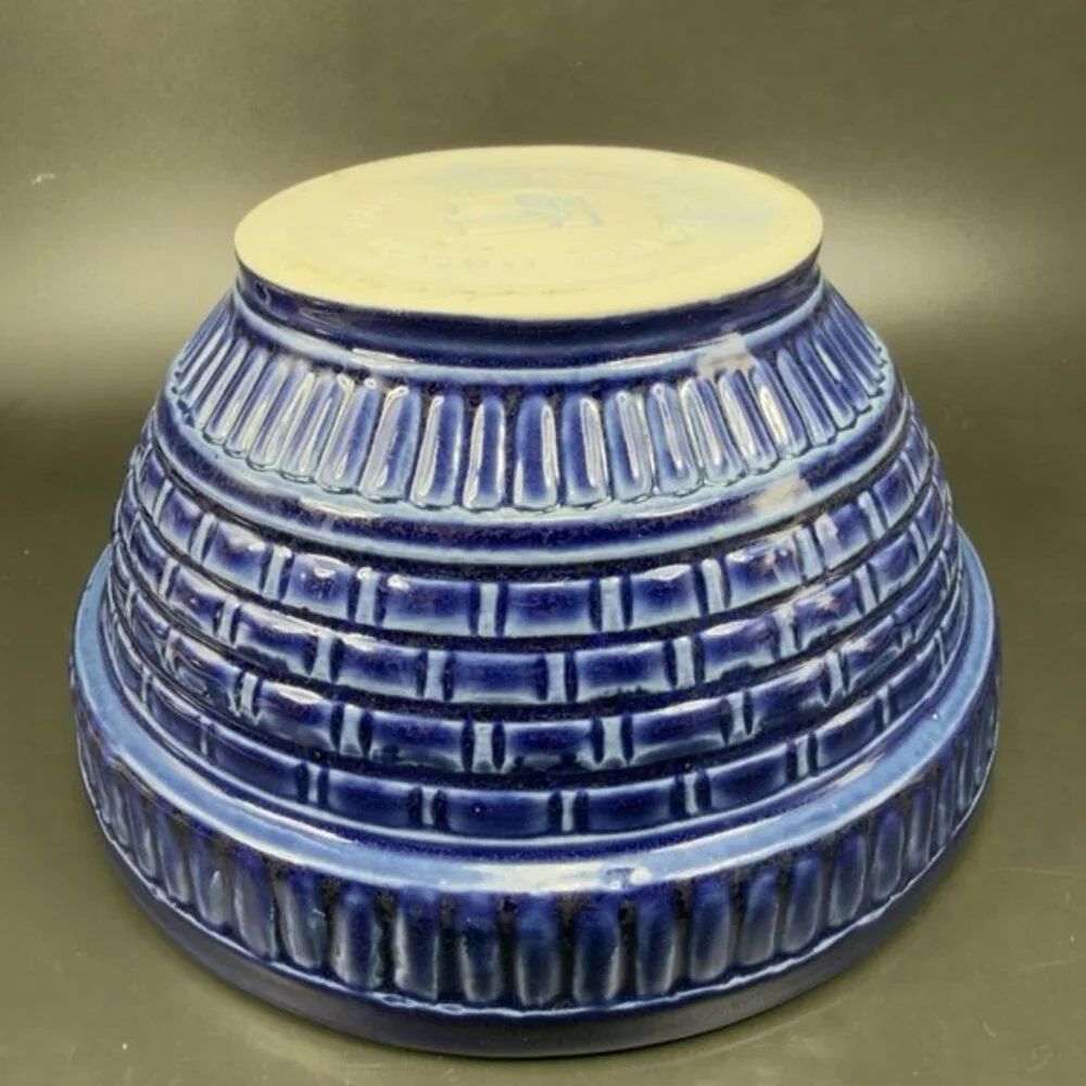 Burley Clay Products Pottery Blue Bowl Container Flower Pot USA Hand Made Marked